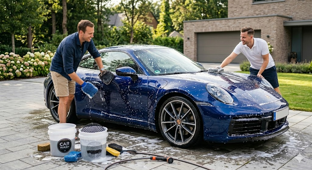 People working on premium car detailing